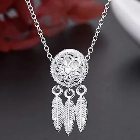 925 Sterling Silver Plated Dream Catcher Necklace - Picture 2 of 11